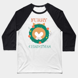 Furry Christmas (Merry Christmas) Corgi Butt Dog Wreath Baseball T-Shirt